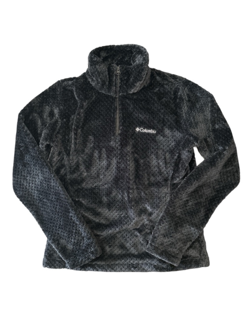 Columbia Black Plush Half-Zip Fleece Pullover size M kangaroo pocket